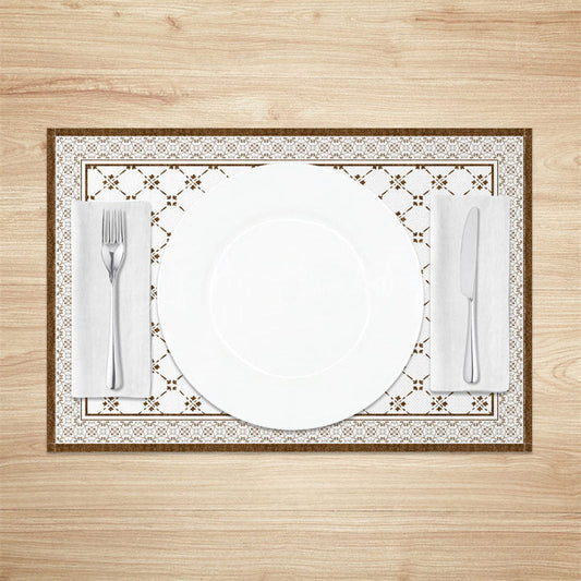 Lofaris Vintage Brown White Boho Print Set Of 4 Placemats