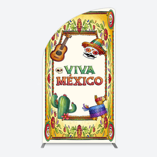 Lofaris Vintage Cactus Skull Viva Mexico Party Half Moon Arch Backdrop