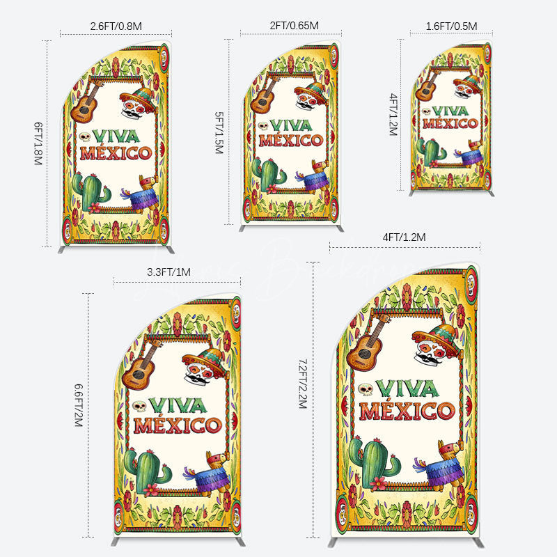 Lofaris Vintage Cactus Skull Viva Mexico Party Half Moon Arch Backdrop