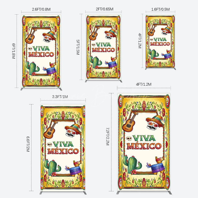 Lofaris Vintage Cactus Skull Viva Mexico Party Rectangle Backdrop