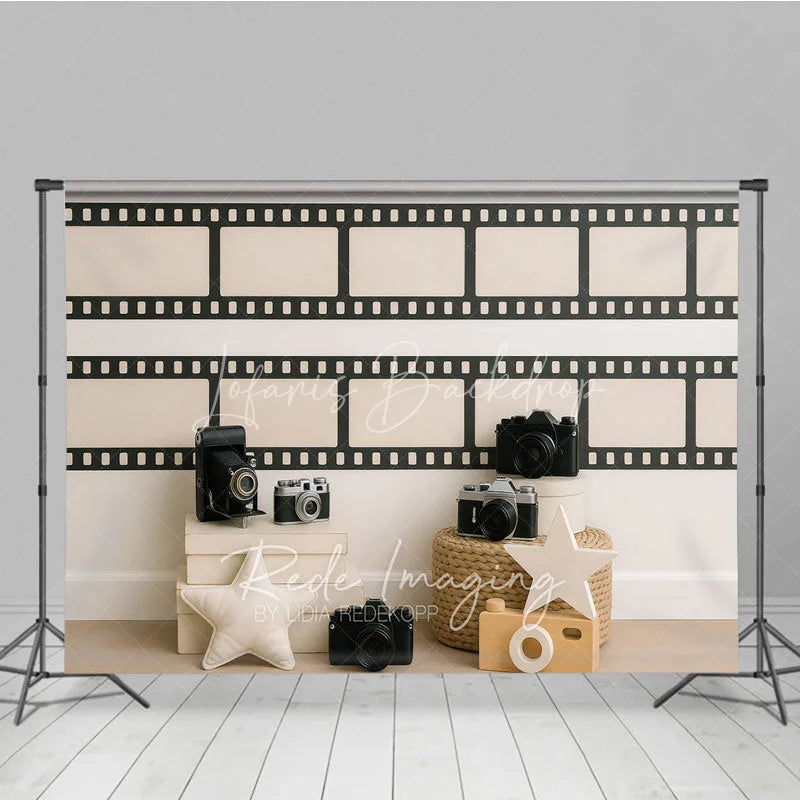 Lofaris Vintage Camera and Film Strip Photo Backdrop Movie Night Photography Background for Studio