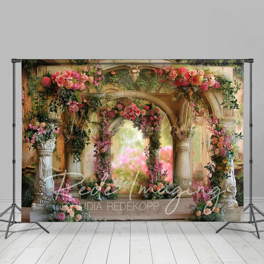 Lofaris Vintage Carved Stone Arch Floral Wedding Backdrop