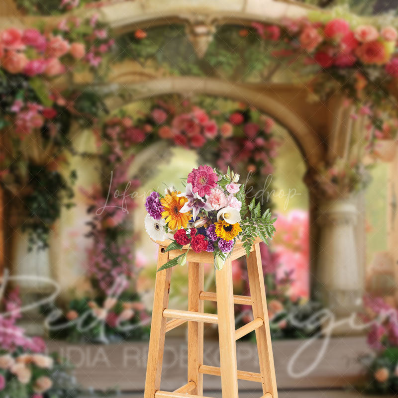 Lofaris Vintage Carved Stone Arch Floral Wedding Backdrop