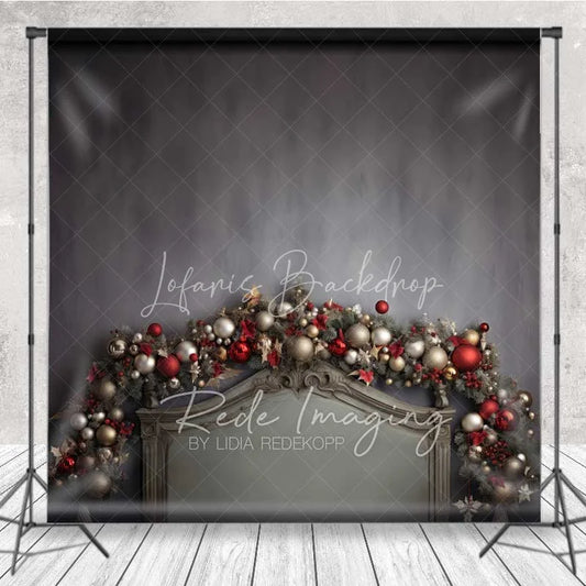Lofaris Vintage Christmas Headboard Backdrop Dark Grey Wall Elegant Ornament Garland Bed Photo Background