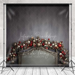 Lofaris Vintage Christmas Headboard Backdrop Dark Grey Wall Elegant Ornament Garland Bed Photo Background
