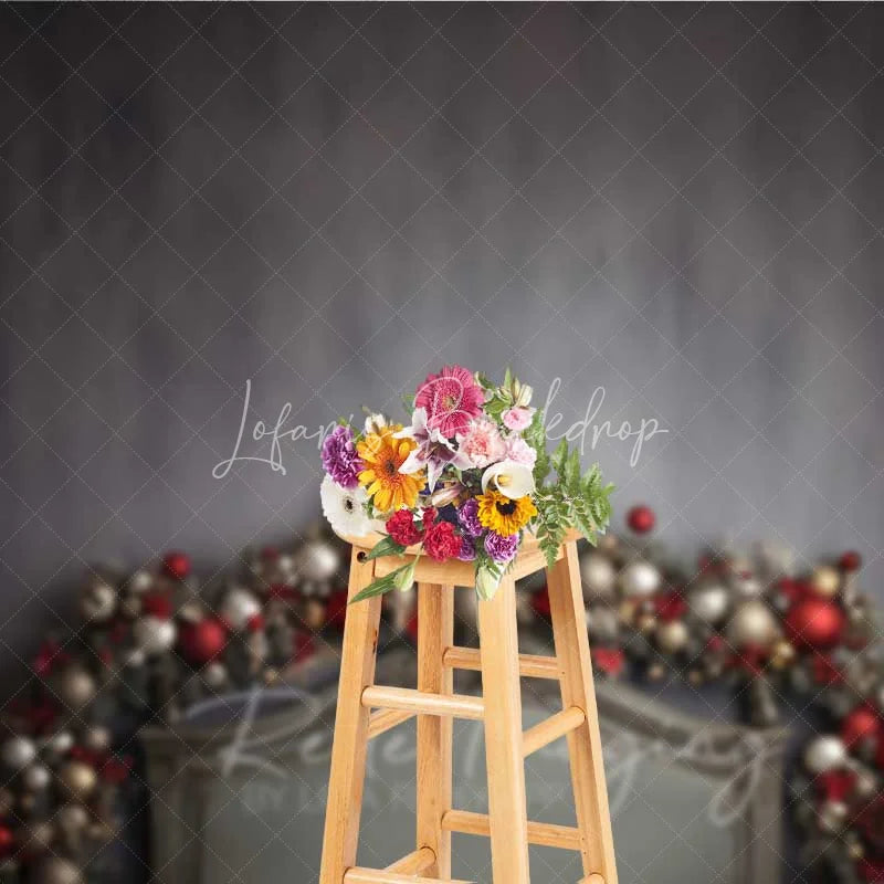 Lofaris Vintage Christmas Headboard Backdrop Dark Grey Wall Elegant Ornament Garland Bed Photo Background