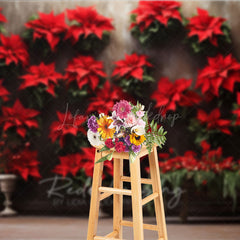 Lofaris Vintage Christmas Wall Photography Backdrop Red Poinsettia Flowers on a Moody Holiday Studio Photo Prop