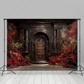Lofaris Vintage Copper Door Red Floral Wedding Photo Backdrop