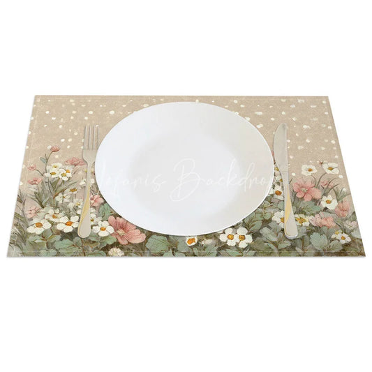 Lofaris Vintage Easter Bunny Set of 4 Placemats Watercolor Rabbit Spring Floral Table Mats for Party