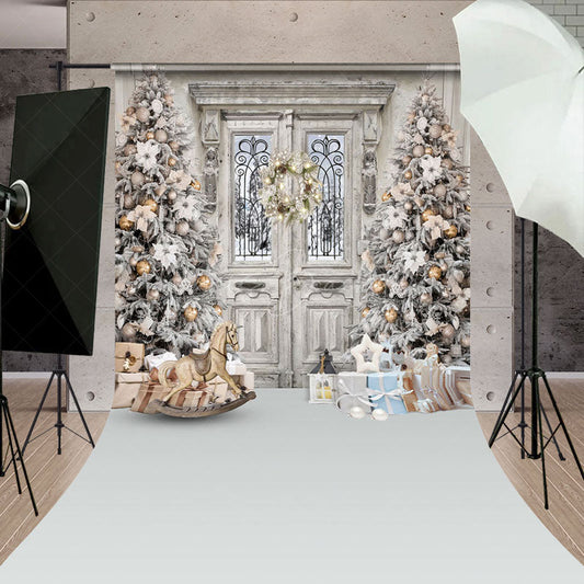 Lofaris Vintage Elegant Stone Door Christmas Tree Backdrop