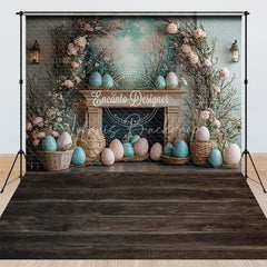 Lofaris Vintage Fireplace Easter Combo Set Backdrop Pastel Eggs and Floral Arch Photography Studio Background