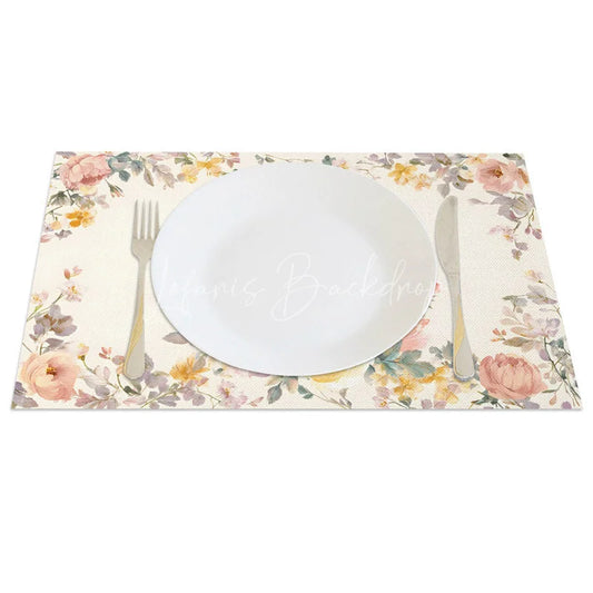 Lofaris Vintage Floral Easter Bunny Set of 4 Placemats Pink Rose Rabbit Spring Table Mats for Party