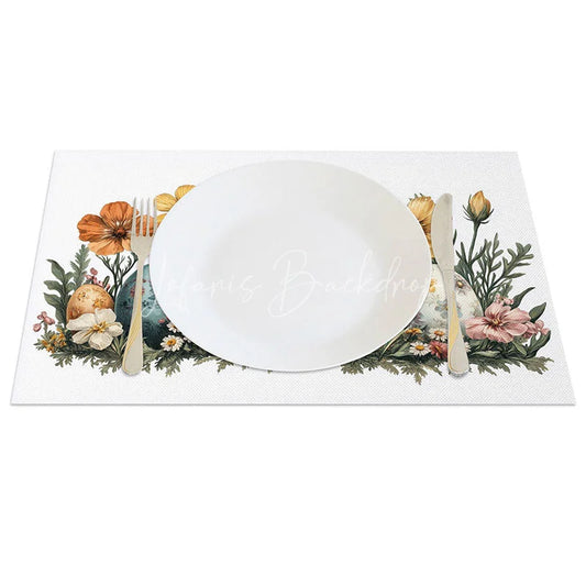 Lofaris Vintage Floral Easter Eggs Set of 4 Placemats Yellow Cosmos Flower Garden Table Mats Retro Spring Holiday Decoration