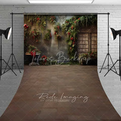 Lofaris Vintage Floral Grunge Sweep Backdrop Hanging Greenery Red Berries Old Window Floor Photo Background