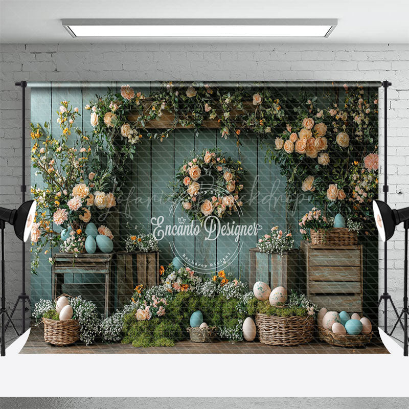Lofaris Vintage Floral Haystack Basket Eggs Easter Backdrop