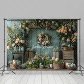 Lofaris Vintage Floral Haystack Basket Eggs Easter Backdrop
