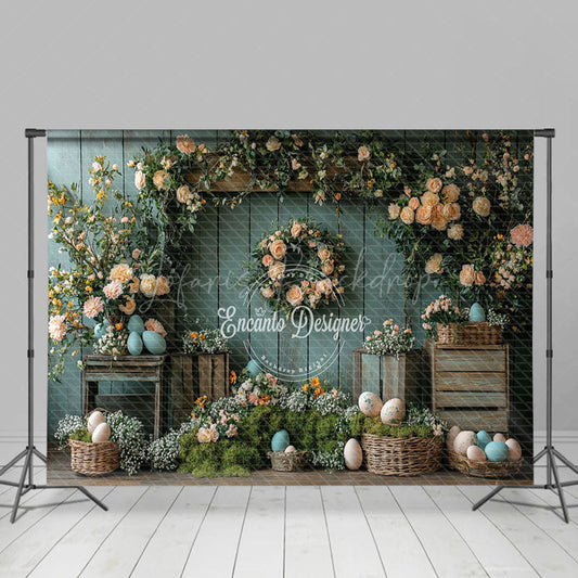Lofaris Vintage Floral Haystack Basket Eggs Easter Backdrop