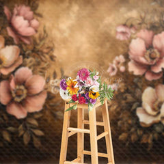Lofaris Vintage Floral Oil Painting Photography Backdrop Dark Academia Style with Muted Pink Peonies Moody Still Life Prop
