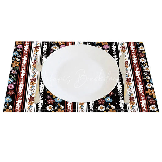 Lofaris Vintage Floral Stripe Set of 4 Placemats Multi Color Flower Pattern Retro Kitchen Table Mats Decor