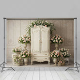 Lofaris Vintage French Armoire Wedding Backdrop Elegant White Wardrobe with Roses Shabby Chic Bridal Shower Photo Prop