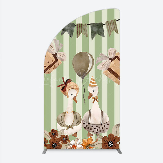 Lofaris Vintage Goose Couple Half Moon Arch Backdrop for Birthday or Baby Shower Rustic Farm Themed Watercolor Storybook Decor