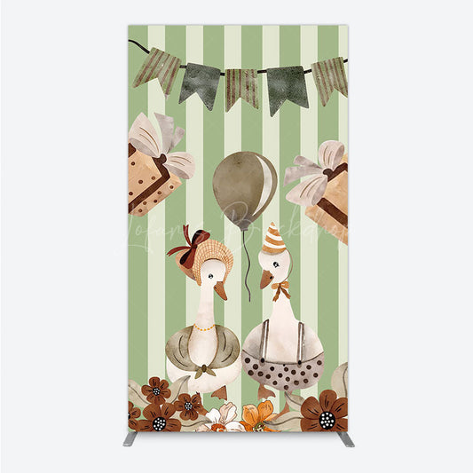 Lofaris Vintage Goose Couple Rectangle Backdrop for Birthday or Baby Shower Rustic Farm Themed Watercolor Storybook Decor