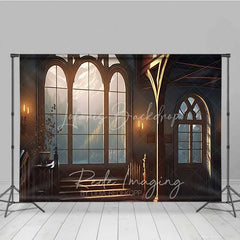 Lofaris Vintage Gothic Window View Photography Backdrop Mountain Landscape Old Room Background Fantasy Architecture Photo Prop