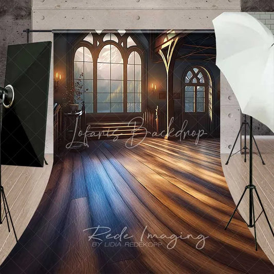 Lofaris Vintage Gothic Window View Sweep Backdrop Wooden Floor Sunlight Photography Mat Architecture Room Decoration
