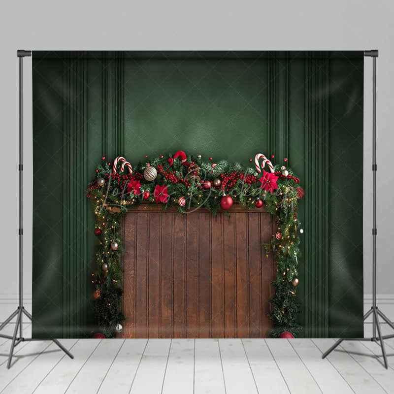 Lofaris Vintage Green Christmas Kitchen Room Set Backdrop