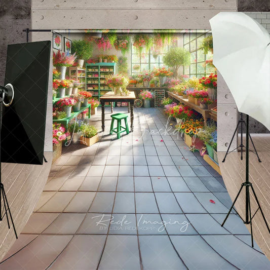 Lofaris Vintage Greenhouse Flower Market Backdrop Spring Floral Botanical Garden Tiled Floor Photography Background