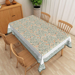 Lofaris Vintage Gren Floral White Edging Rectangle Tablecloth