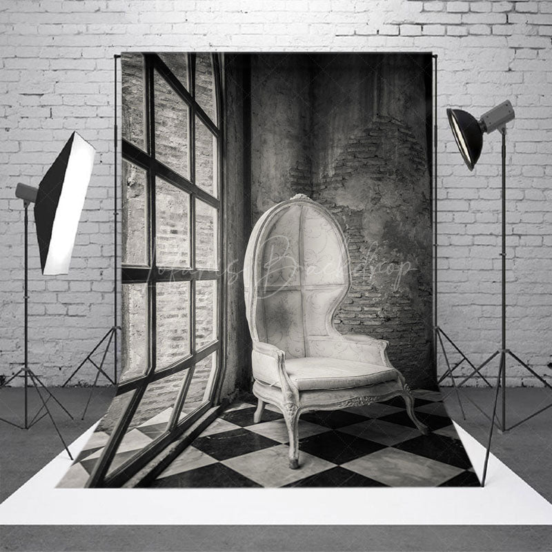 Lofaris Vintage Grey Royal Chair Window Photography Backdrop