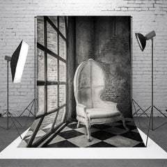 Lofaris Vintage Grey Royal Chair Window Photography Backdrop