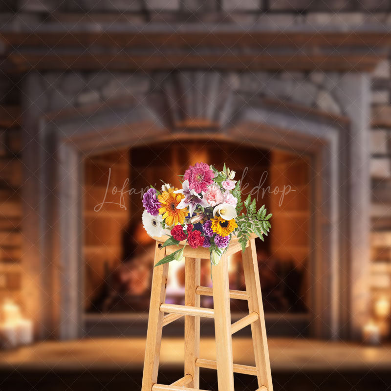 Lofaris Vintage Luxury Fireplace Candles Christmas Backdrop