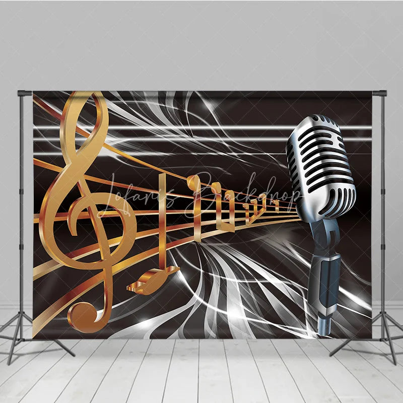 Lofaris Vintage Microphone Backdrop Music Theme Golden Notes Party Supplies for Singing Stage