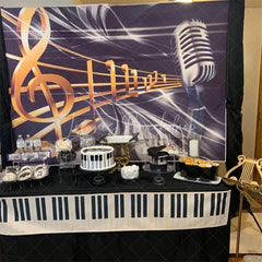 Lofaris Vintage Microphone Backdrop Music Theme Golden Notes Party Supplies for Singing Stage