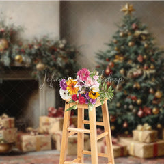 Lofaris Vintage Oil Painting Christmas Backdrop Classic Tree Gift Box Background Antique Fireplace Holiday Portrait Prop