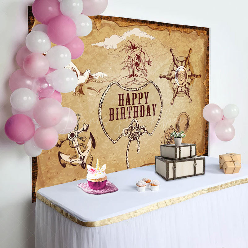 Lofaris Vintage Parchment Navigation Happy Birthday Backdrop