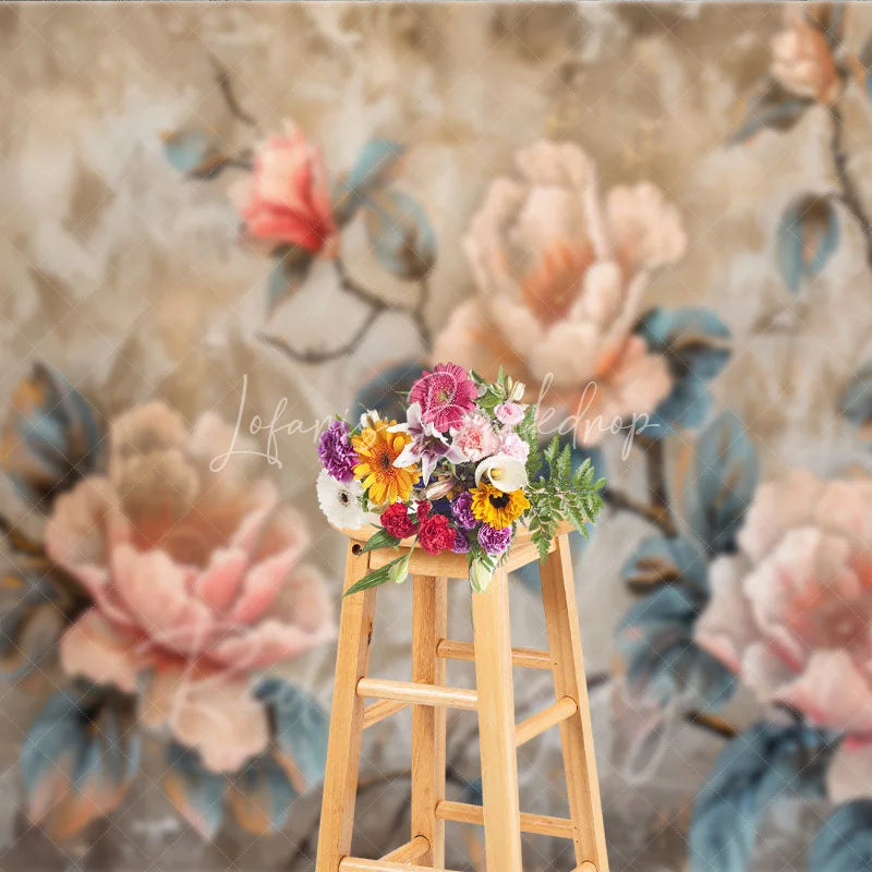Lofaris Vintage Peony Floral Fine Art Backdrop Oil Painting Style Flower Photography Background