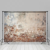 Lofaris Vintage Red Brick Wall Faded White Paint Backdrop
