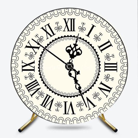Lofaris Vintage Roman Numeral Clock Round Backdrop Antique Ivory Timepiece Photography Cover