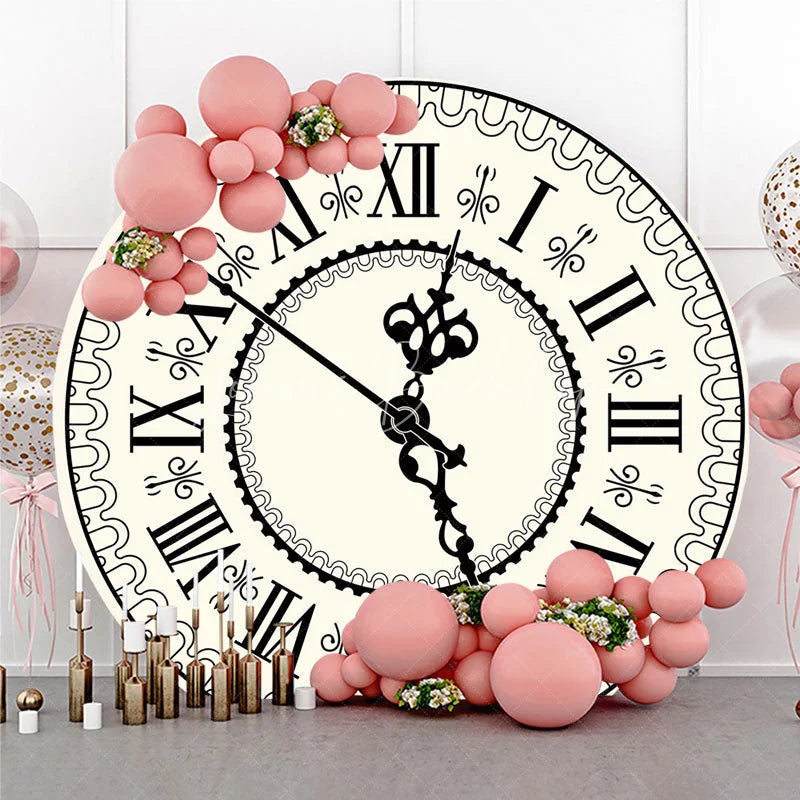 Lofaris Vintage Roman Numeral Clock Round Backdrop Antique Ivory Timepiece Photography Cover