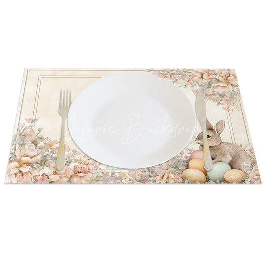 Lofaris Vintage Rose Easter Bunny Set of 4 Placemats Pink Floral Rabbit Egg Table Mats for Spring
