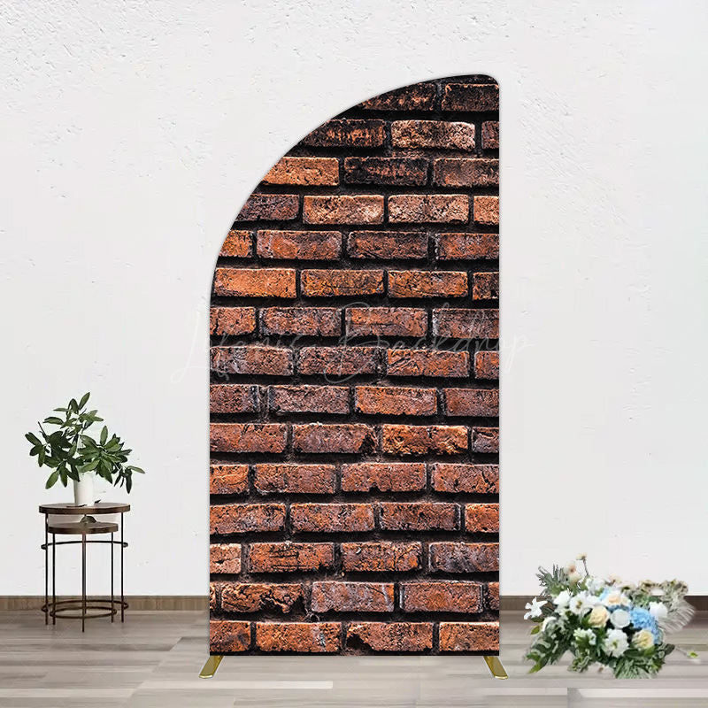 Lofaris Vintage Rural Red Black Brick Wall Half Moon Arch Backdrop