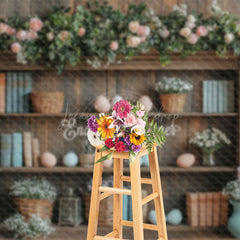 Lofaris Vintage Spring Floral Egg Bookshelf Easter Backdrop