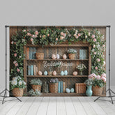 Lofaris Vintage Spring Floral Egg Bookshelf Easter Backdrop