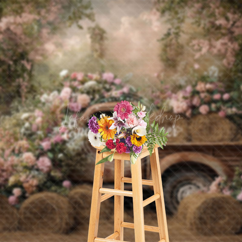 Lofaris Vintage Spring Truck Floral Backdrop For Photo Studio