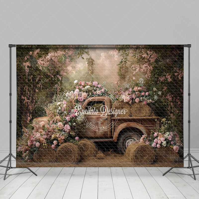 Lofaris Vintage Spring Truck Floral Backdrop For Photo Studio