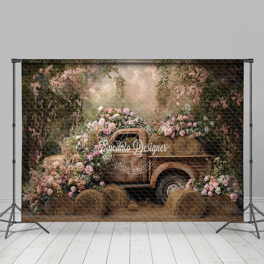 Lofaris Vintage Spring Truck Floral Backdrop For Photo Studio