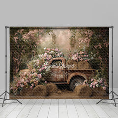 Lofaris Vintage Spring Truck Floral Backdrop For Photo Studio